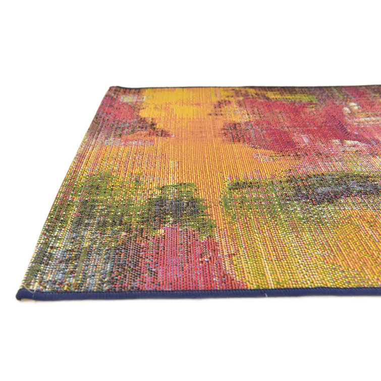 Vibrant Abstract Multi-Color 6' Square Outdoor Synthetic Rug