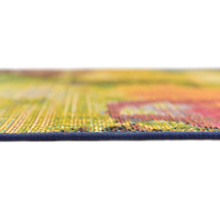 Vibrant Abstract Multi-Color 6' Square Outdoor Synthetic Rug