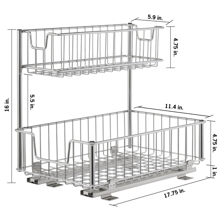 TRINITY 2-Tier Chrome Steel Wire Sliding Undersink Organizer