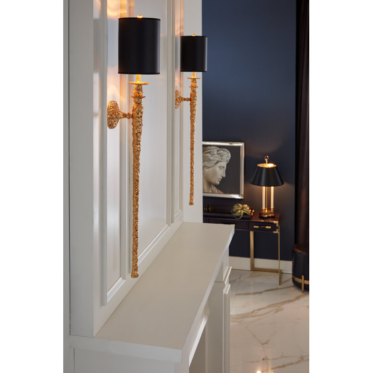 Gold and Black Paper Shade Direct Wired Sconce