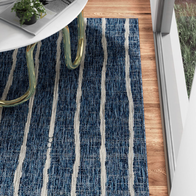 Coastal Stripe Blue Synthetic 5'3" x 7'6" Easy-Care Area Rug