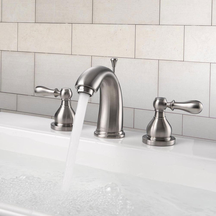 Brushed Nickel 3-Hole 2-Handle Bathroom Faucet with Drain Assembly
