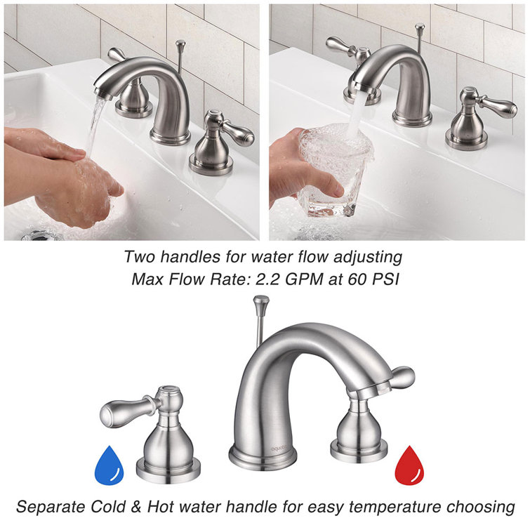 Brushed Nickel 3-Hole 2-Handle Bathroom Faucet with Drain Assembly