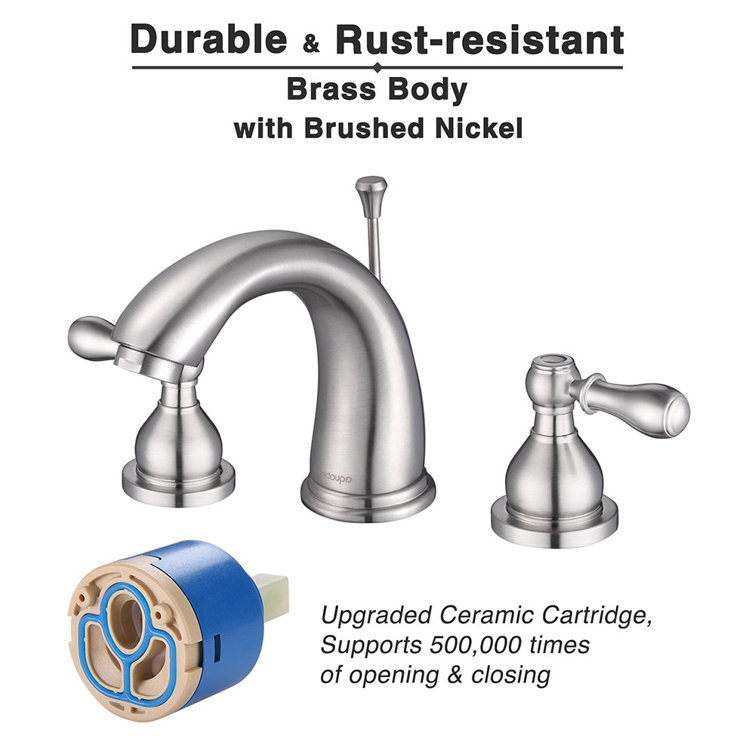 Brushed Nickel 3-Hole 2-Handle Bathroom Faucet with Drain Assembly