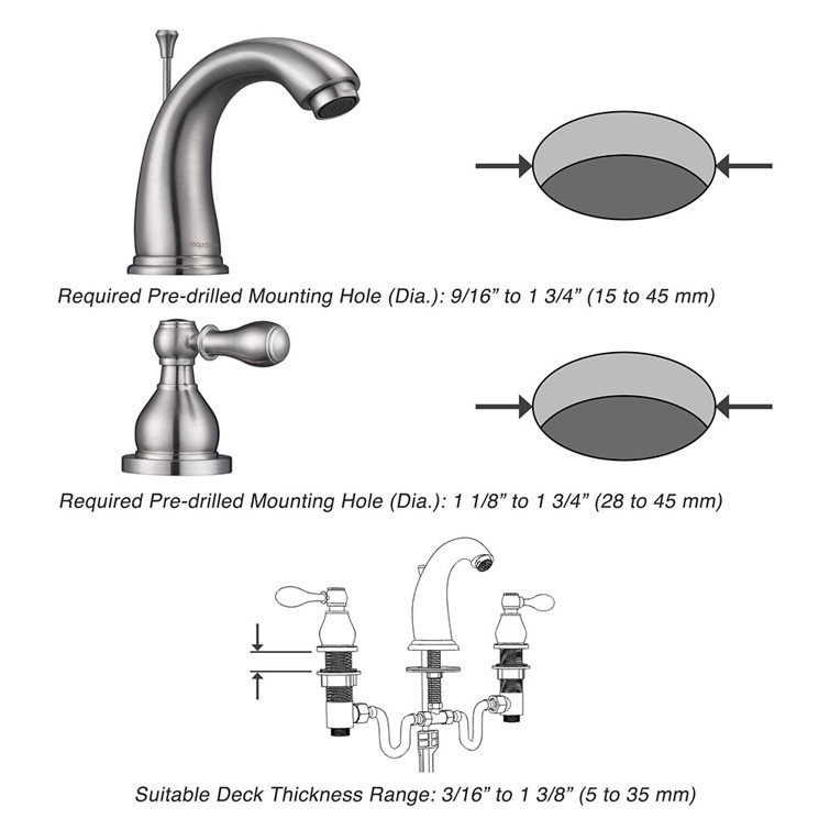 Brushed Nickel 3-Hole 2-Handle Bathroom Faucet with Drain Assembly
