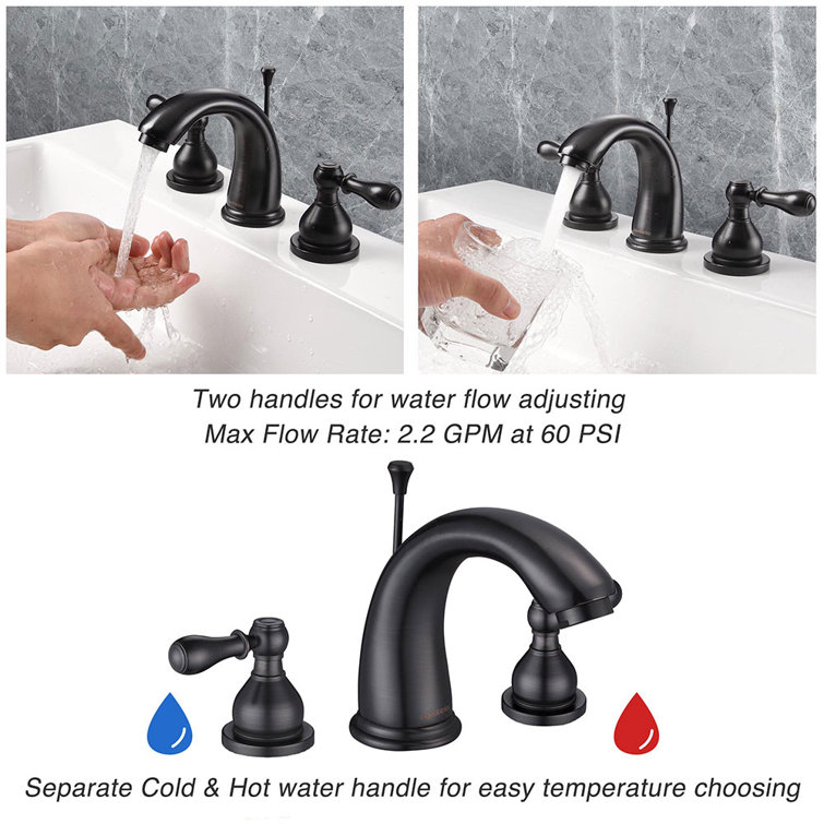 Oil Rubbed Bronze Widespread 2-Handle Bathroom Faucet with Drain Assembly
