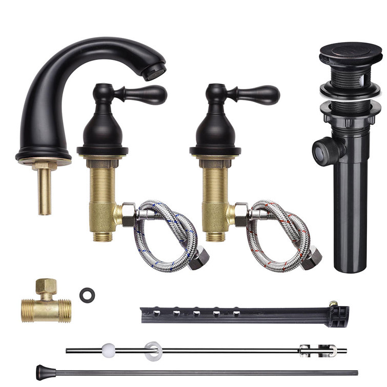 Oil Rubbed Bronze Widespread 2-Handle Bathroom Faucet with Drain Assembly