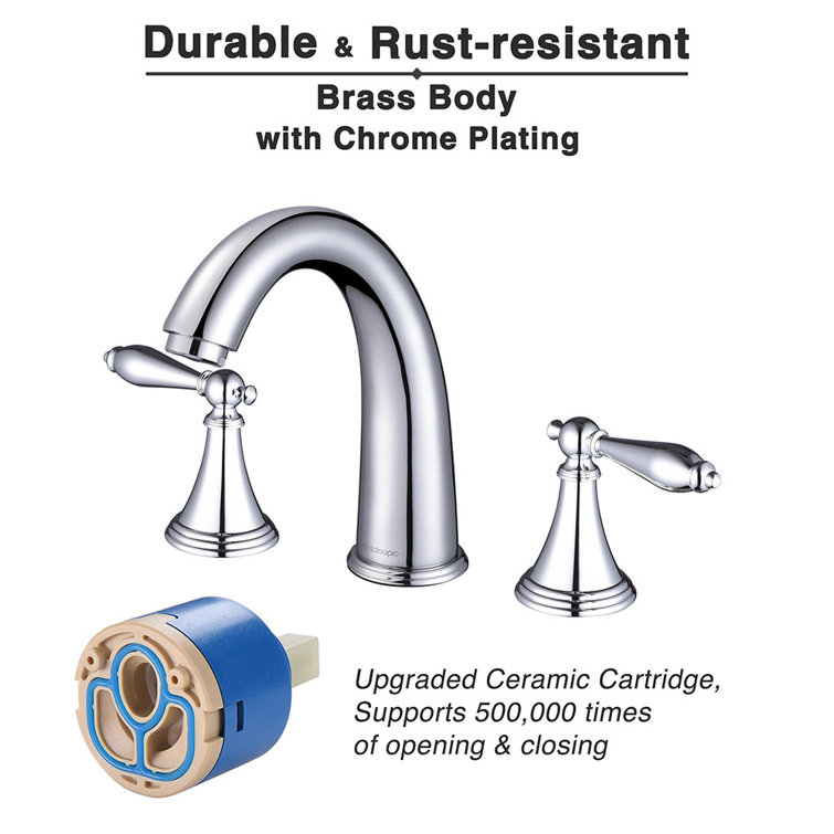 Chrome Vintage Style Widespread 2-Handle Bathroom Faucet