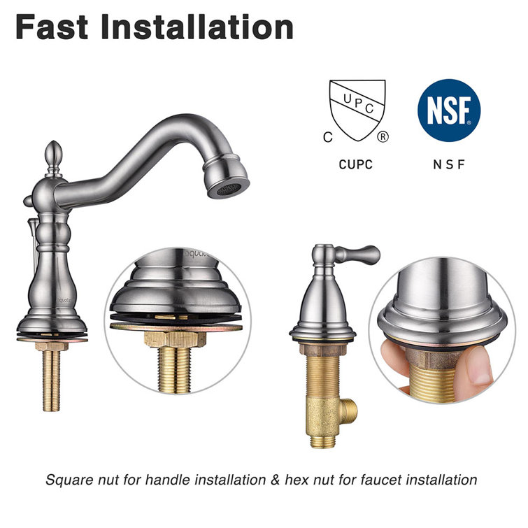 Brushed Nickel 3-Hole Widespread Bathroom Faucet with Drain Assembly