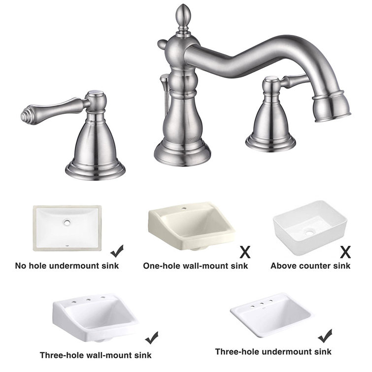 Brushed Nickel 3-Hole Widespread Bathroom Faucet with Drain Assembly