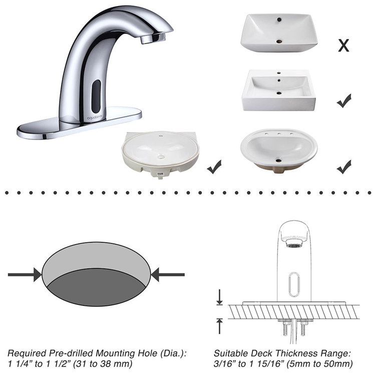 Chrome Touchless Single Hole Bathroom Faucet with Sensor