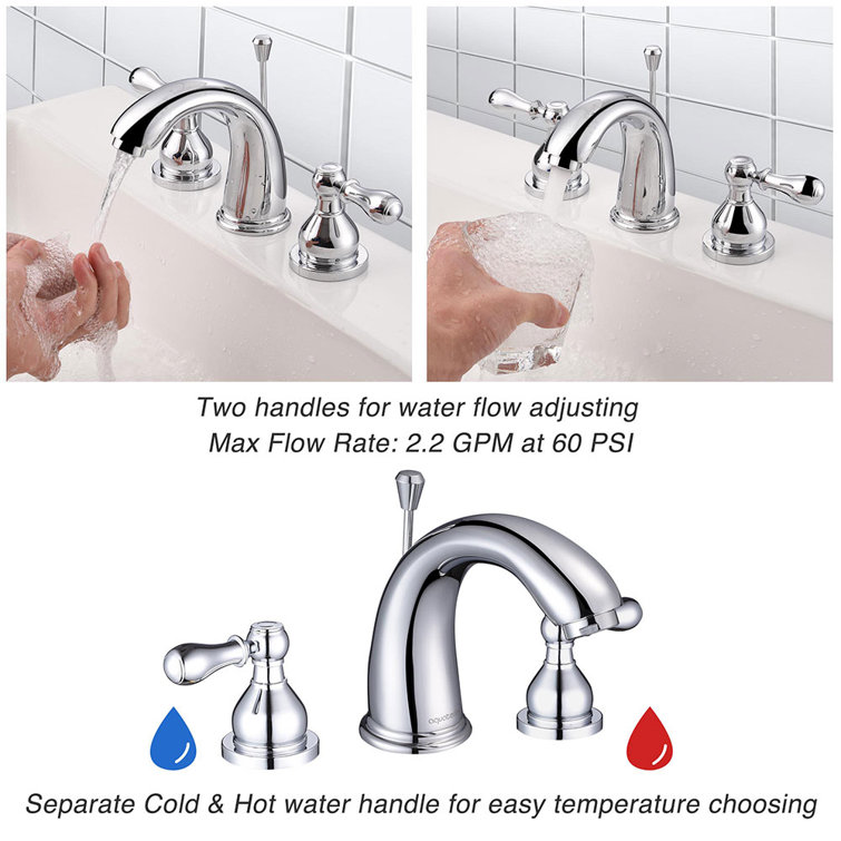 Chrome Brass 3-Hole Bathroom Faucet with Drain Assembly