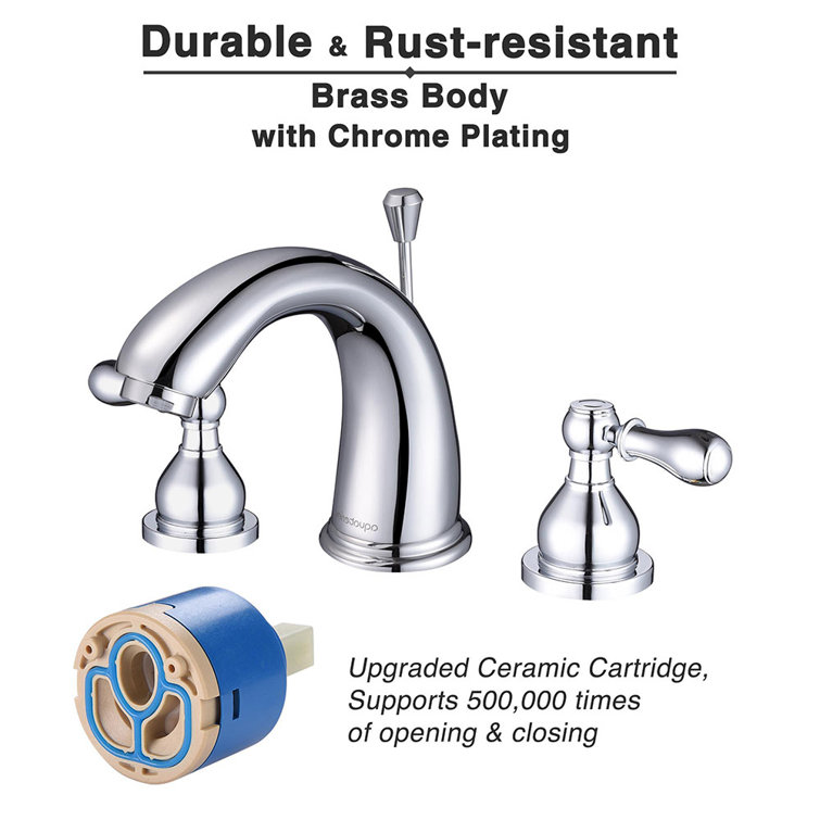 Chrome Brass 3-Hole Bathroom Faucet with Drain Assembly