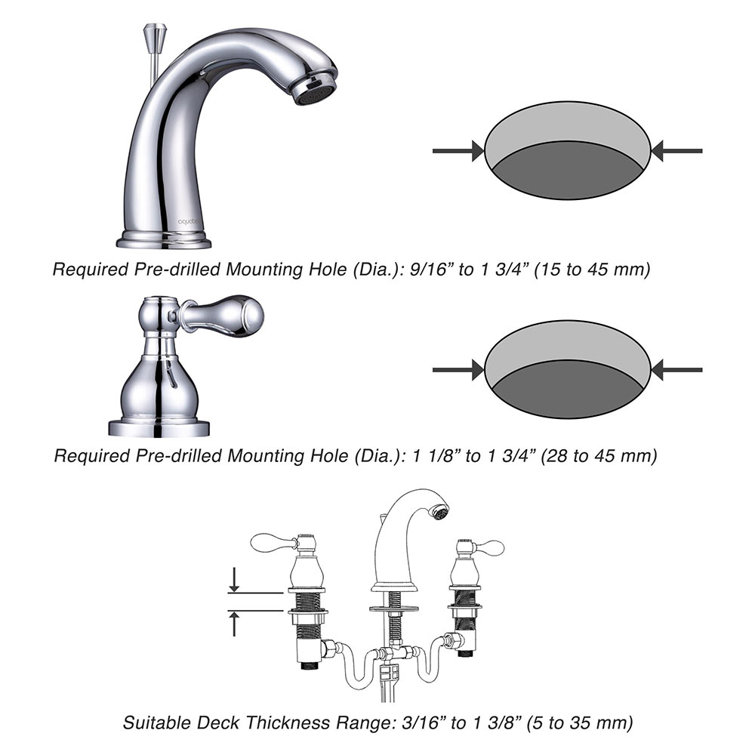 Chrome Brass 3-Hole Bathroom Faucet with Drain Assembly