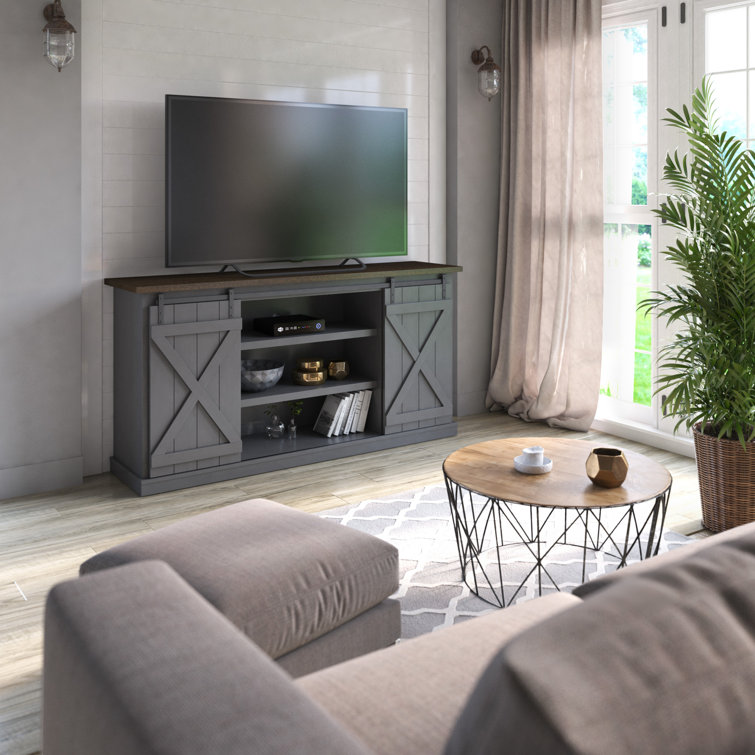 Farmhouse Antique Gray 70'' TV Stand with Sliding Barn Doors