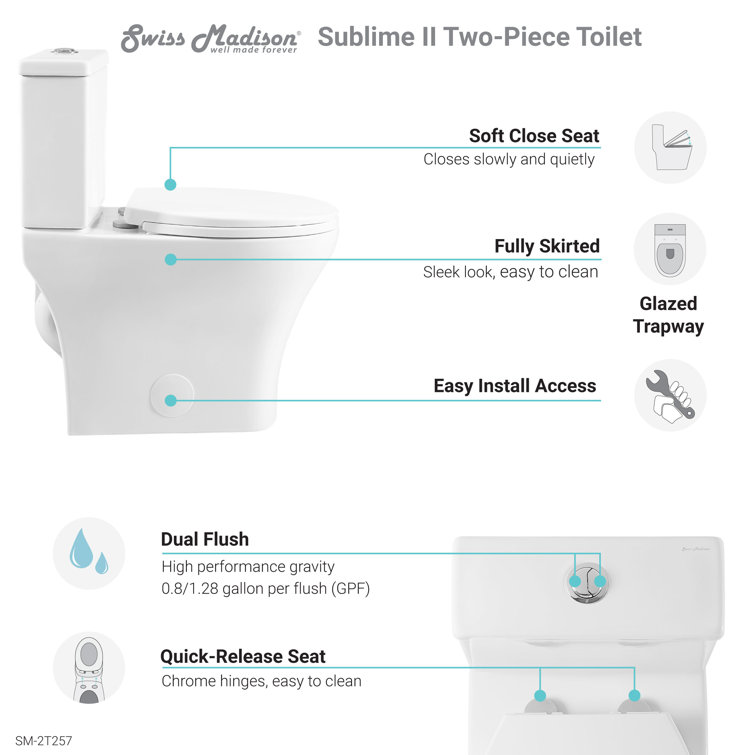 Glossy White Round Two-Piece Dual Flush Toilet