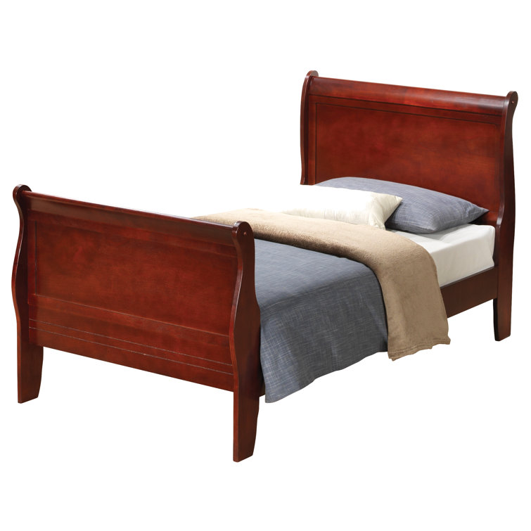 Cherry Twin Solid Wood Sleigh Bed with Rectangular Headboard