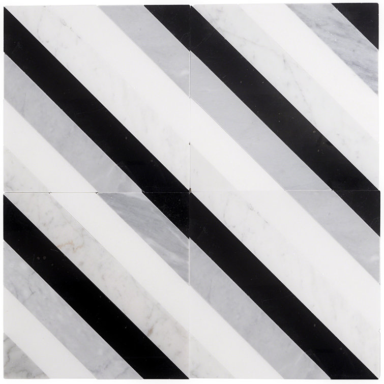 Chelsea 8" x 8" Black and Gray Marble Mosaic Tile