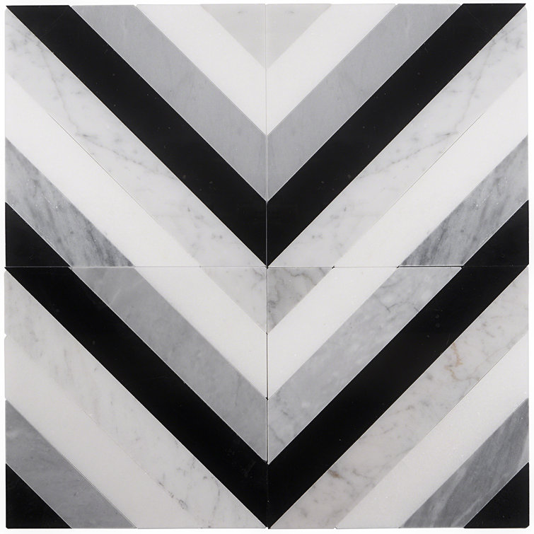Chelsea 8" x 8" Black and Gray Marble Mosaic Tile