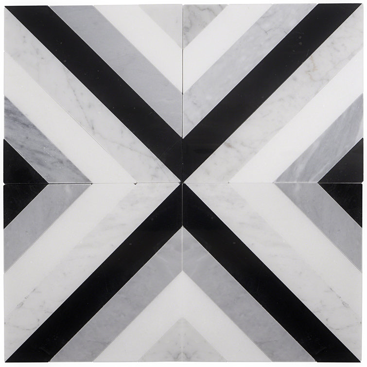 Chelsea 8" x 8" Black and Gray Marble Mosaic Tile