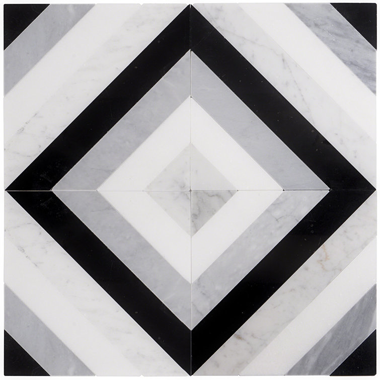 Chelsea 8" x 8" Black and Gray Marble Mosaic Tile