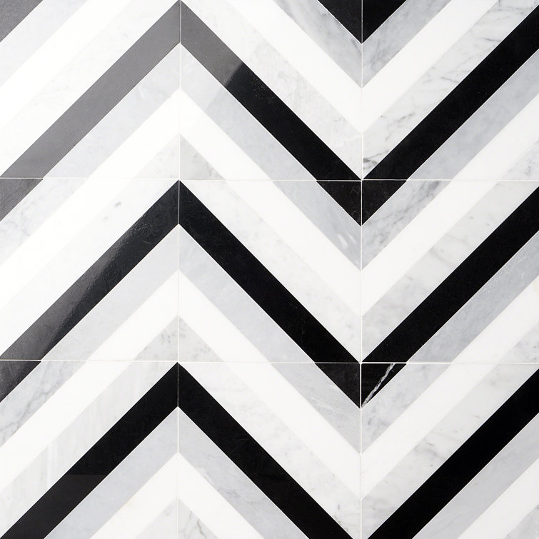 Chelsea 8" x 8" Black and Gray Marble Mosaic Tile