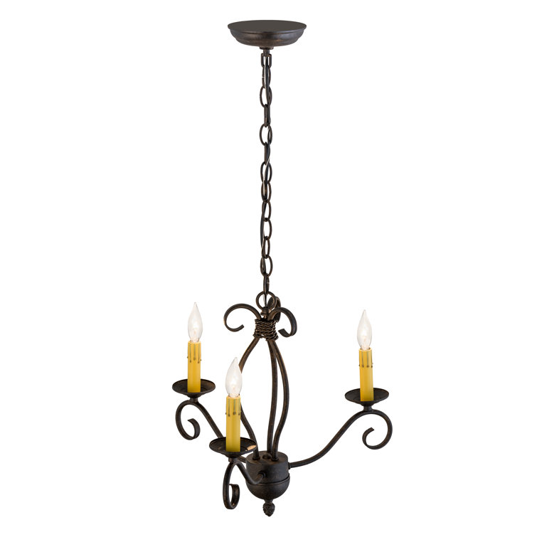 Chestnut Finish 3-Light Faux Amber Candle Chandelier