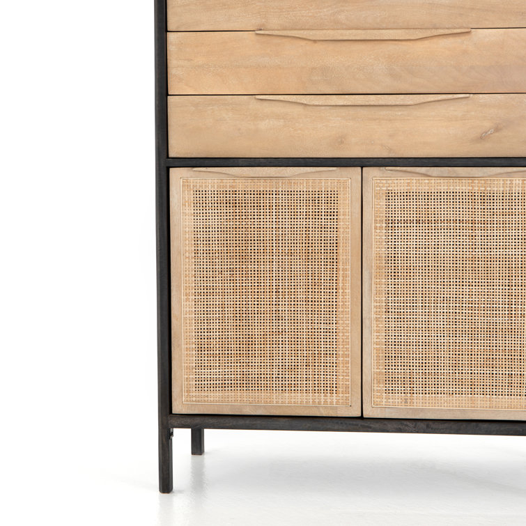 Hannah Boho-Chic Tall Dresser with Woven Cane and Mango Wood