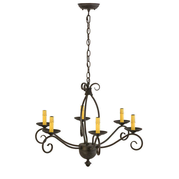 Chestnut 6-Light Chandelier with Amber Candlelights