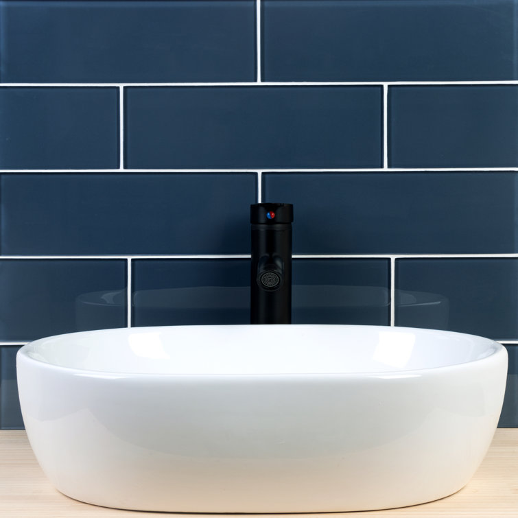 Denim Blue 4" x 12" Polished Glass Subway Tile
