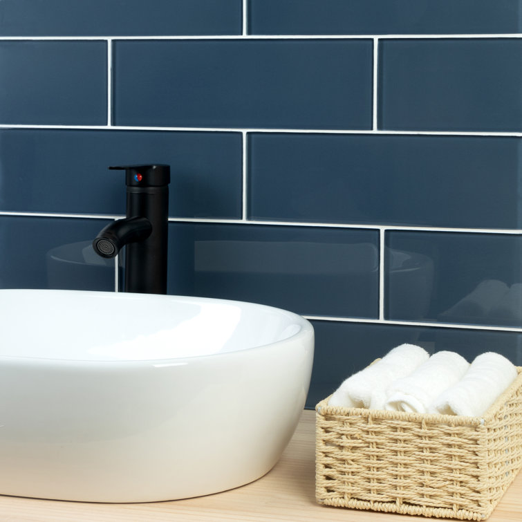 Denim Blue 4" x 12" Polished Glass Subway Tile
