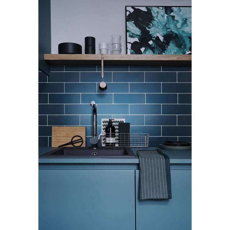 Denim Blue 4" x 12" Polished Glass Subway Tile
