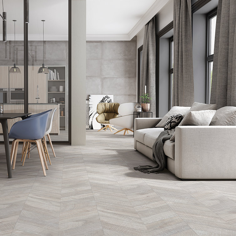 Auburn Chevron Gray 24 in. x 48 in. Matte Porcelain Floor and Wall Tile