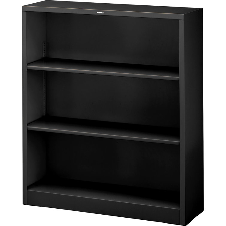Adjustable 3-Shelf Black Steel Bookcase - 34.5" W