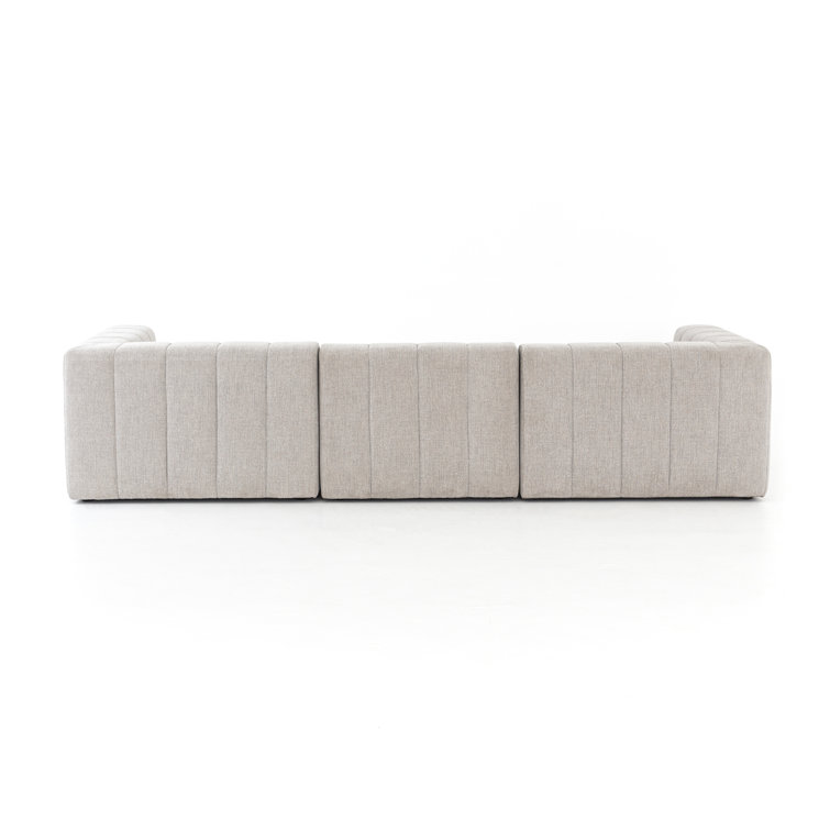 Langham 123'' Cream Herringbone Fabric 3-Piece Sectional with Ottoman