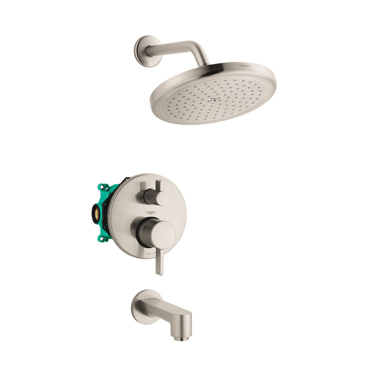 Brushed Nickel Wall Mounted Rain Shower and Tub Faucet Set