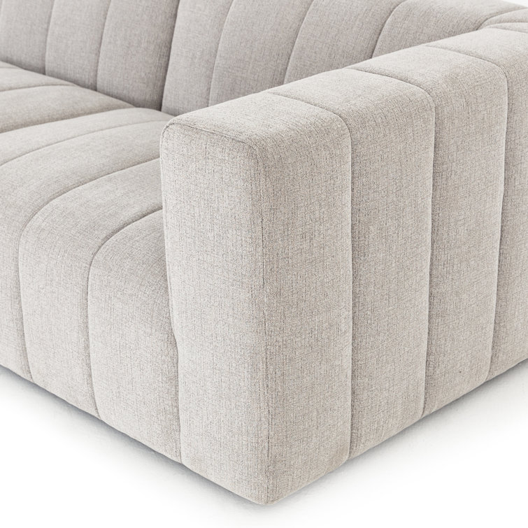 Langham 123'' Cream Herringbone Fabric 3-Piece Sectional with Ottoman