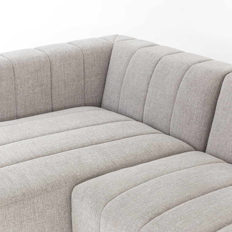 Langham 123'' Cream Herringbone Fabric 3-Piece Sectional with Ottoman