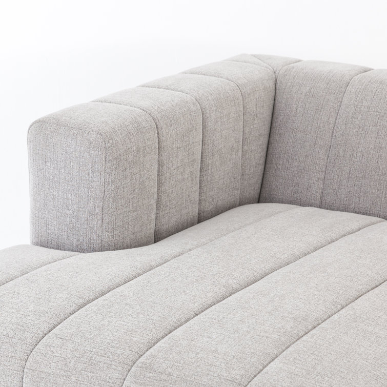 Langham 123'' Cream Herringbone Fabric 3-Piece Sectional with Ottoman