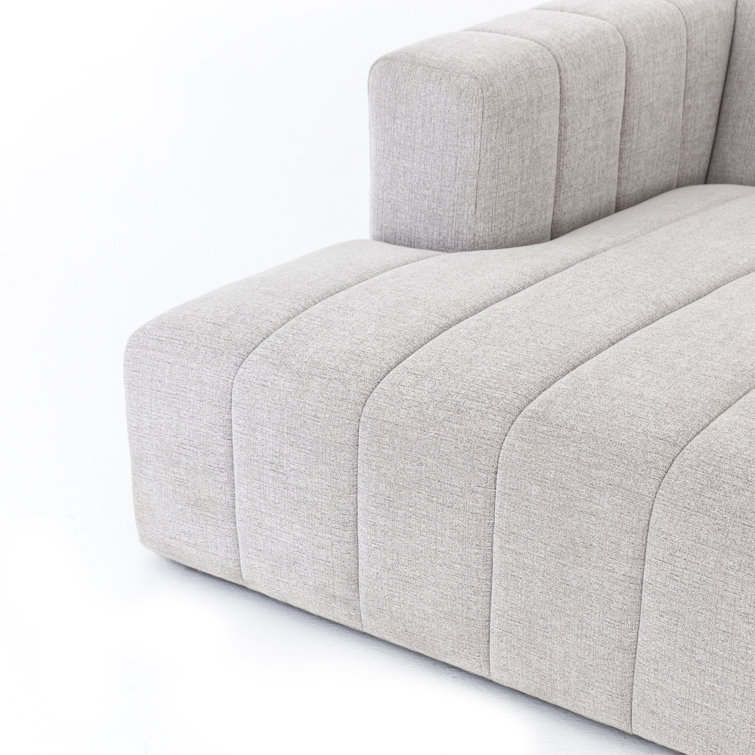 Langham 123'' Cream Herringbone Fabric 3-Piece Sectional with Ottoman