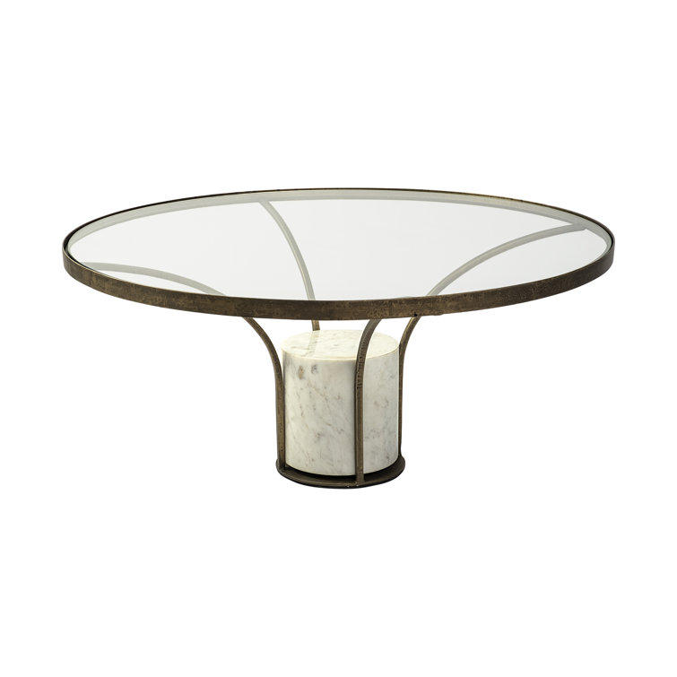 Elegant 36" Round Wood & Glass Coffee Table with Marble Base
