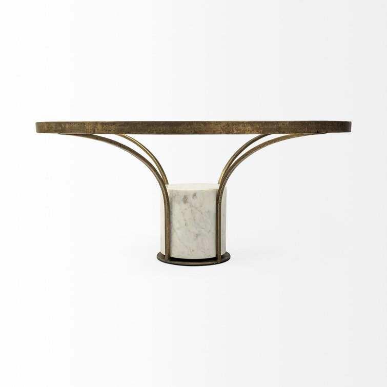 Elegant 36" Round Wood & Glass Coffee Table with Marble Base
