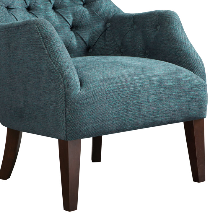 Eloise Green Herringbone Wood Tufted Wingback Accent Chair