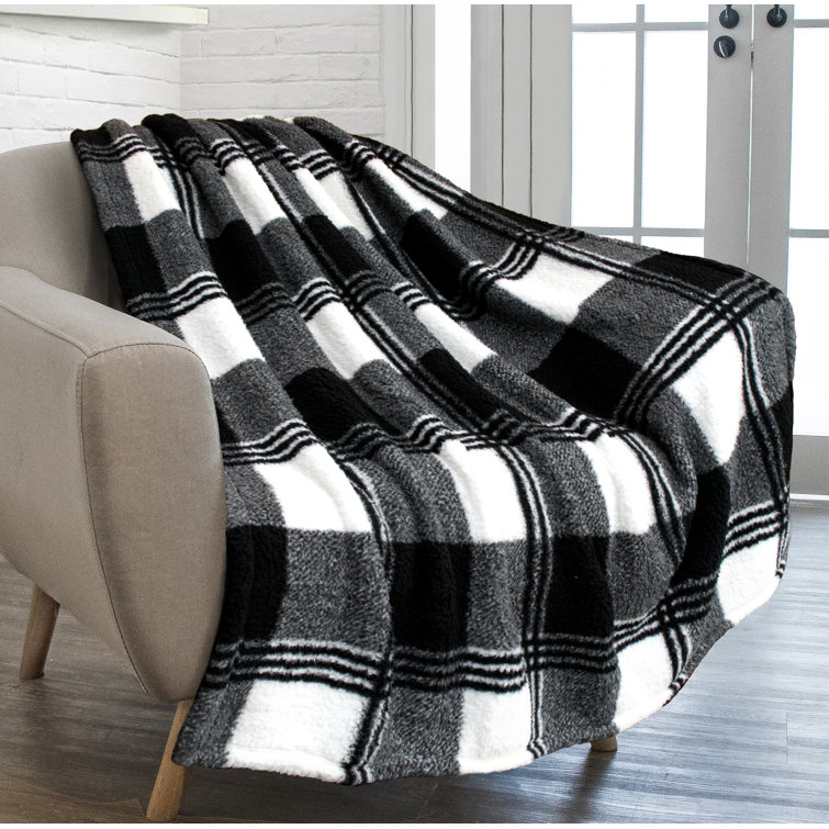 Cozy Sherpa Fleece Throw Blanket - Buffalo Plaid, Machine Washable