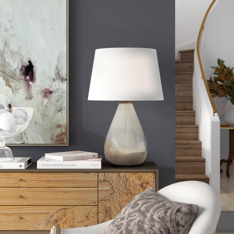 Smoke Ombre Glass Table Lamp with White Linen Shade