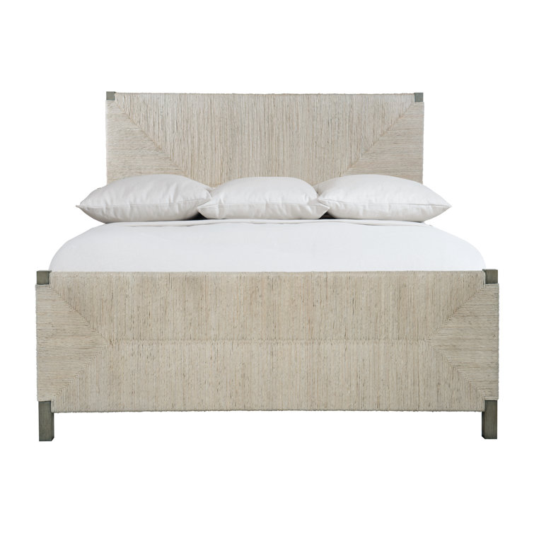Alannis King Panel Bed with Woven Abaca Headboard in Rustic Grey