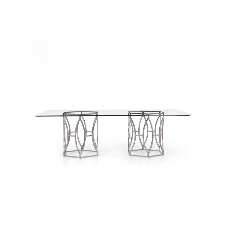 Sleek Modern Argent 50"x100" Rectangular Glass Dining Table with Stainless Steel Base
