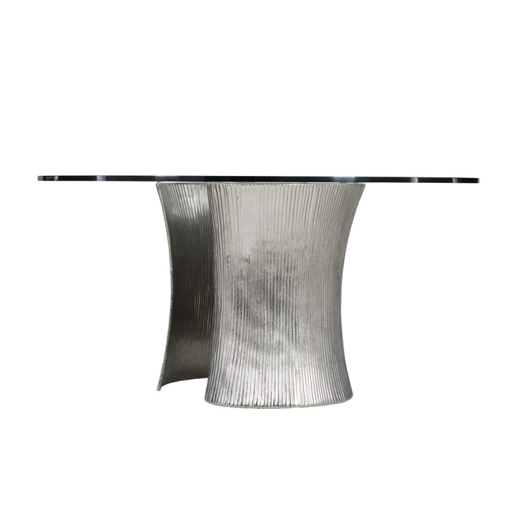 Serpentine 60" Silver Glass Round Contemporary Dining Table