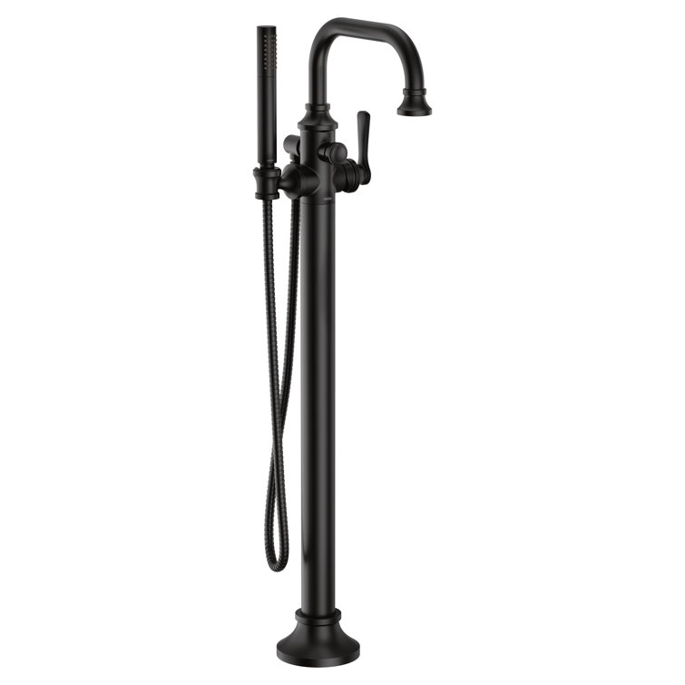 Matte Black Metal Floor Mounted Tub Faucet with Handshower