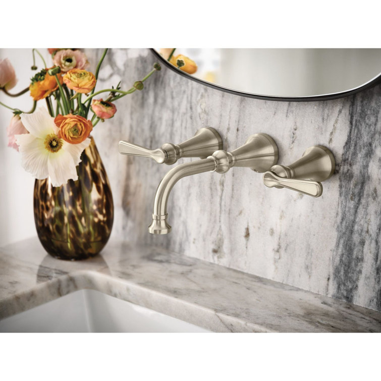 Brushed Nickel Wall Mounted Widespread Bathroom Faucet